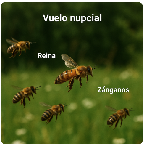 Fase 6: Vuelo nupcial y apareamiento de la reina